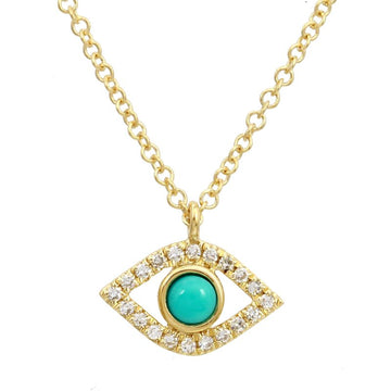 14k Yellow Gold Turquoise Evil Eye Diamond Necklace