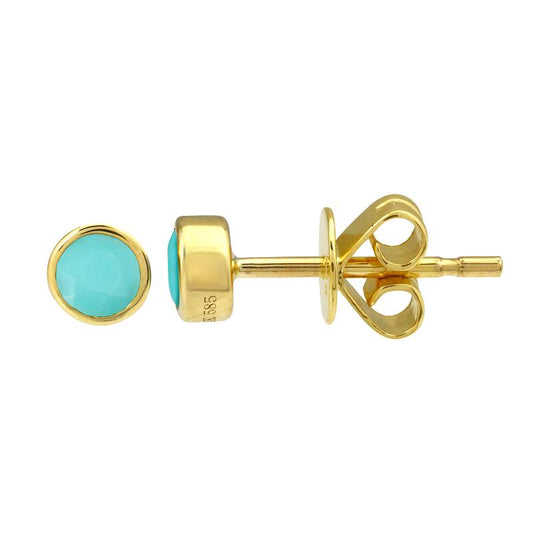 14k Yellow Gold Turquoise Stud Earrings