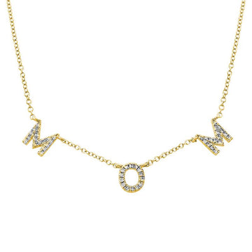 14k Yellow Gold Diamond MOM Necklace