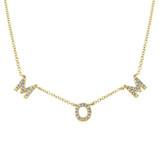 14k Yellow Gold Diamond MOM Necklace