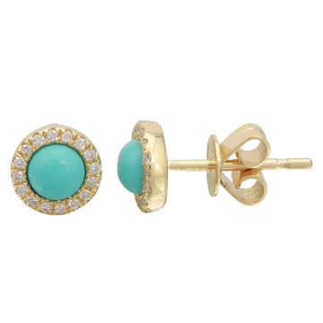 14k Yellow Gold Turquoise Diamond Halo Stud Earrings