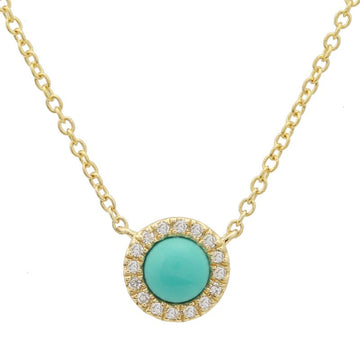 14k Yellow Gold Turquoise Diamond Circle Necklace