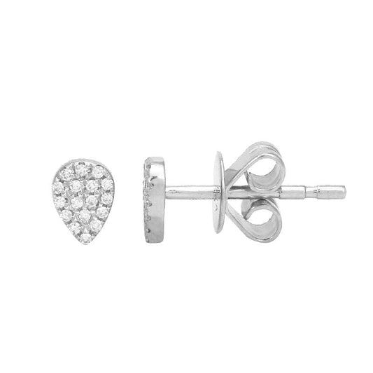 14k White Gold Pear Pave Diamond Stud Earrings