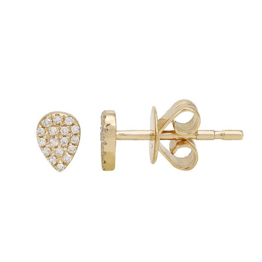 14k Yellow Gold Pear Pave Diamond Stud Earrings