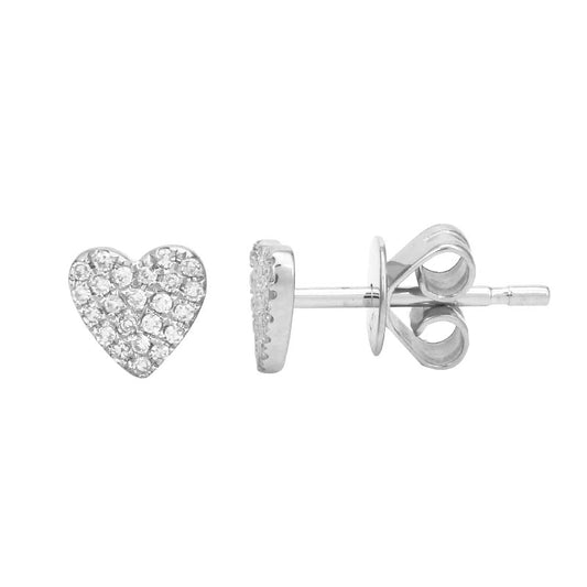 14k White Gold Heart Pave Diamond Stud Earrings 5mm