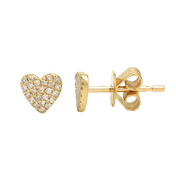 14k Yellow Gold Heart Pave Diamond Stud Earrings 5mm