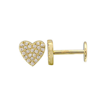 14k Yellow Gold Heart Diamond Flat Back Earrings