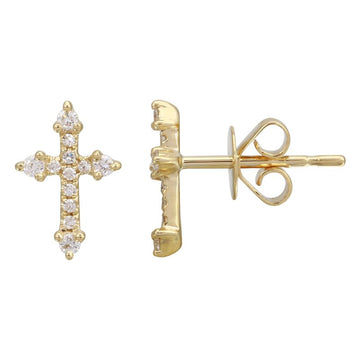 14k Yellow Gold Cross Diamond Stud Earrings 10mm