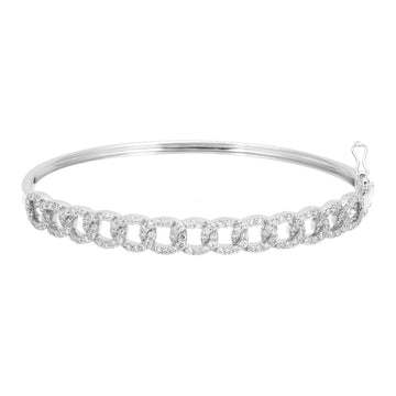 14k White Gold Halfway Cuban Link Diamond Bangle