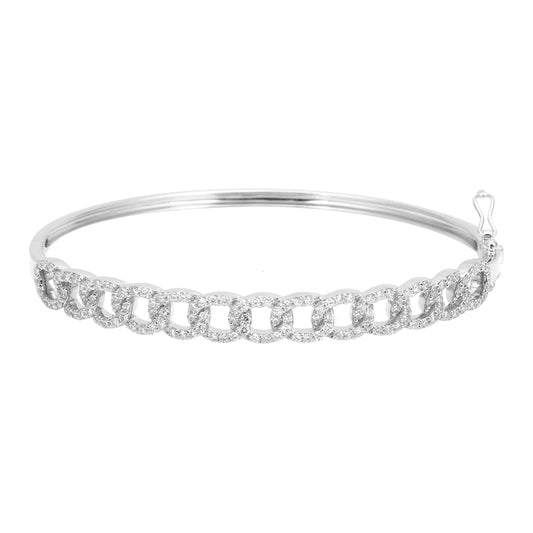 14k White Gold Halfway Cuban Link Diamond Bangle