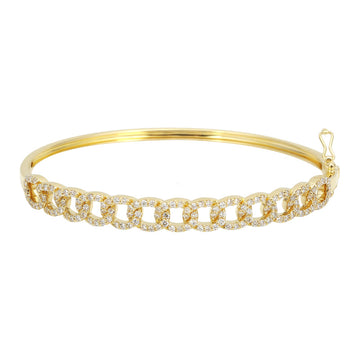 14k Yellow Gold Halfway Cuban Link Diamond Bangle