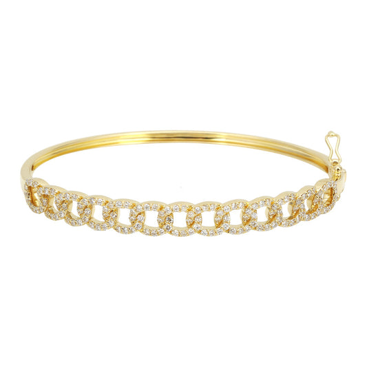 14k Yellow Gold Halfway Cuban Link Diamond Bangle