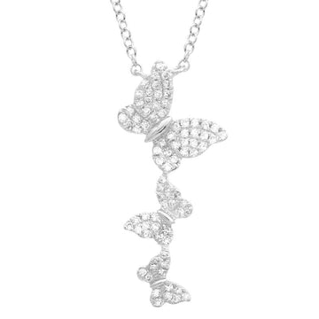 14k White Gold Three Butterfly Diamond Necklace