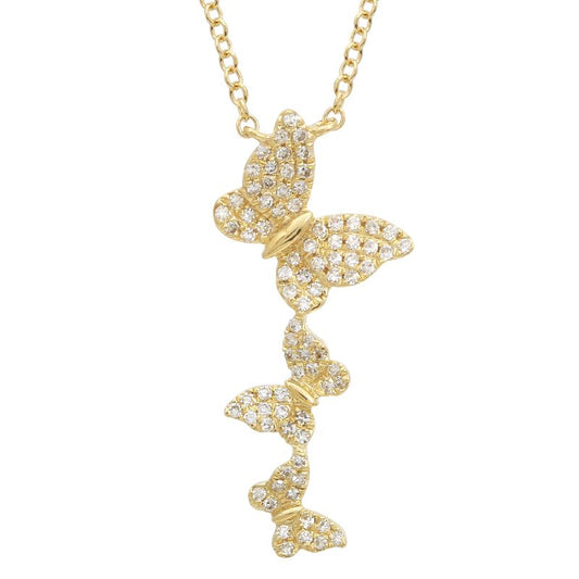 14k Yellow Gold Three Butterfly Diamond Necklace