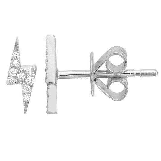 14k White Gold Lightning Bolt Diamond Stud Earrings