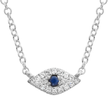 14k White Gold Diamond Evil Eye Necklace With Blue Eye