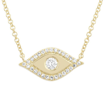 14k Yellow Gold Diamond Evil Eye Necklace