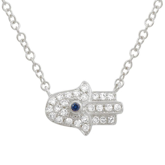 14k White Gold Horizontal Hamsa Diamond Necklace