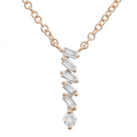 14k Rose Gold Baguette Diamond Linear Bar Necklace