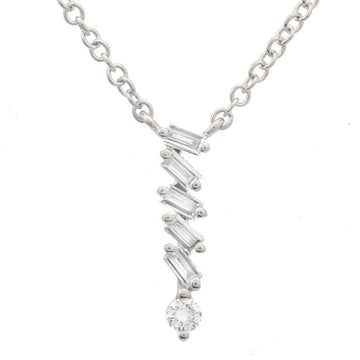 14k White Gold Baguette Diamond Linear Bar Necklace