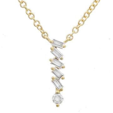 14k Yellow Gold Baguette Diamond Linear Bar Necklace