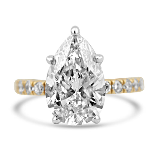 14k Yellow Gold 4.02ct Lab Grown Pear Diamond Engagement Ring