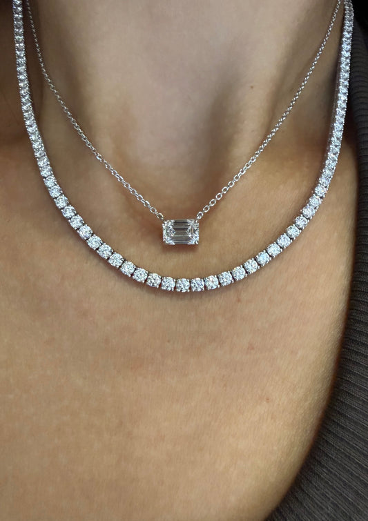 14k White Gold 1.50ct Lab Grown Emerald Diamond Solitaire Necklace