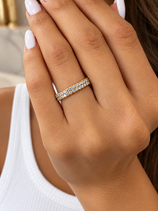 14k Yellow Gold Double Row Diamond Ring .40ctw