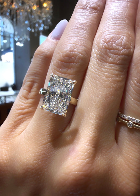 14k Yellow Gold 5.00ct Lab Grown Elongated Radiant Diamond Solitaire Engagement Ring