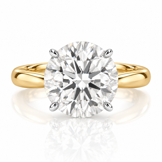 18k Yellow & White Gold Two Tone 3.02ct Natural Round Diamond Solitaire Engagement Ring