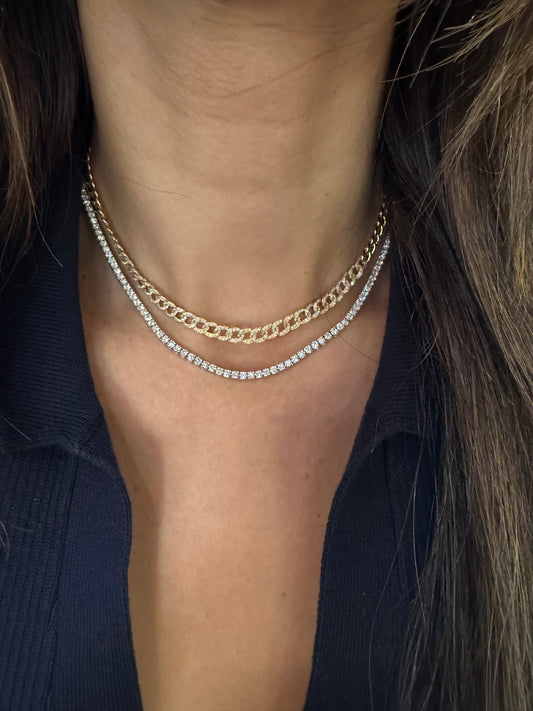 14k Yellow Gold Diamond Cuban Link Choker Necklace .90ctw