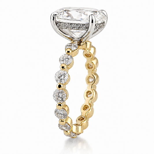 14k Yellow Gold 3.70ct Lab Grown Oval Diamond Band Engagement Ring