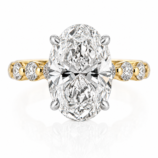14k Yellow Gold 3.70ct Lab Grown Oval Diamond Band Engagement Ring