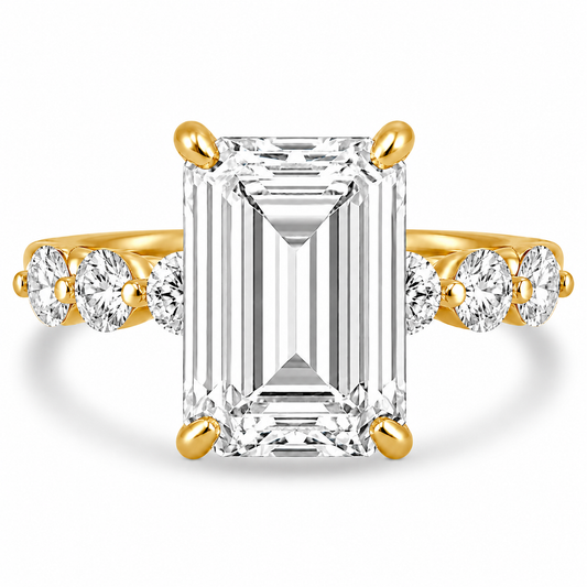 14k Yellow Gold 4.00ct Lab Grown Emerald Diamond Band Engagement Ring