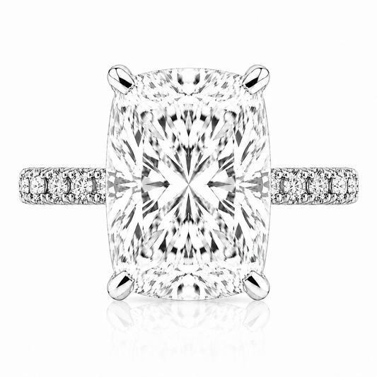 14k White Gold 6.00ct Lab Grown Elongated Cushion Diamond Band Engagement Ring