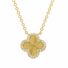14k Yellow Gold Fluted Clover Diamond Necklace