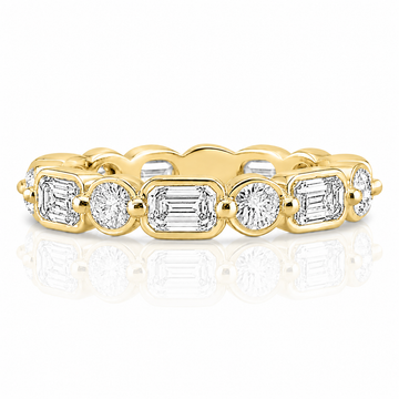 14k Yellow Gold Multi Shape Lab Grown Round & Baguette Diamond Bezel Eternity Band 3.30ctw