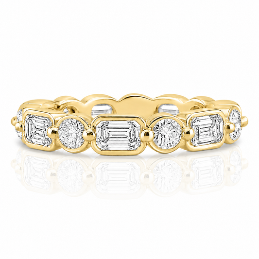 14k Yellow Gold Multi Shape Lab Grown Round & Baguette Diamond Bezel Eternity Band 3.30ctw