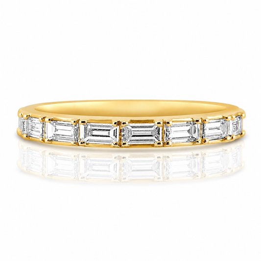 18k Yellow Gold Emerald Diamond East West Band .75ctw