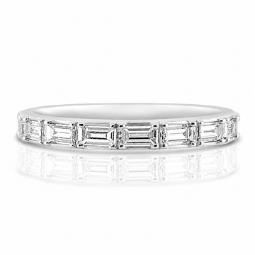 18k White Gold Emerald Diamond East West Band .75ctw