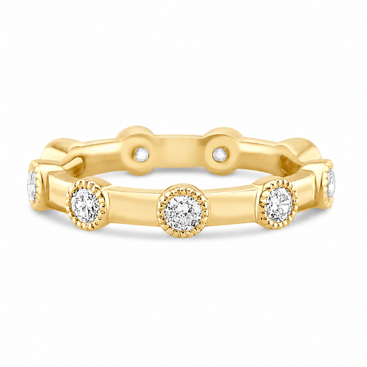 18k Yellow Gold Diamond Eternity Milgrain Bezel Band .60ctw