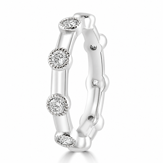 14k White Gold Lab Grown Diamond Eternity Milgrain Bezel Band .60ctw