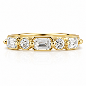 14k Yellow Gold Multi Shape Lab Grown Round & Baguette Diamond Bezel Band 1.50ctw