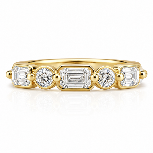 14k Yellow Gold Multi Shape Lab Grown Round & Baguette Diamond Bezel Band 1.50ctw
