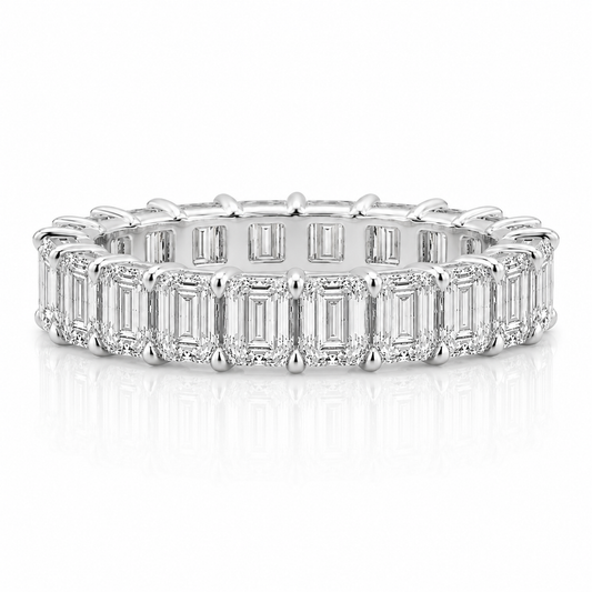 14k White Gold Lab Grown Emerald Diamond Eternity Band 5.50ctw