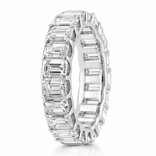 14k White Gold Lab Grown Emerald Diamond Eternity Band 5.50ctw