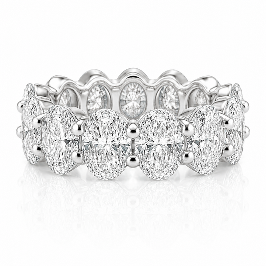 14k White Gold Lab Grown Oval Diamond Eternity Band 9.00ctw
