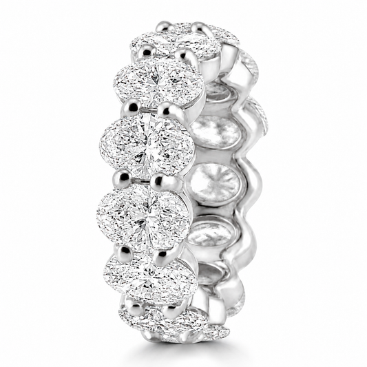 14k White Gold Lab Grown Oval Diamond Eternity Band 9.00ctw