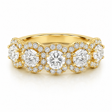 14k Yellow Gold Lab Grown Five Stone Round Diamond Halo Band 1.75ctw