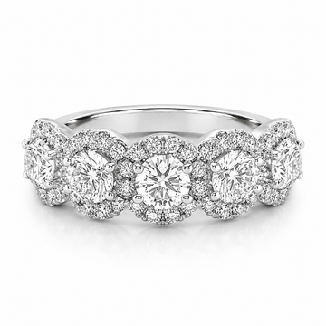 14k White Gold Lab Grown Five Stone Round Diamond Halo Band 1.75ctw